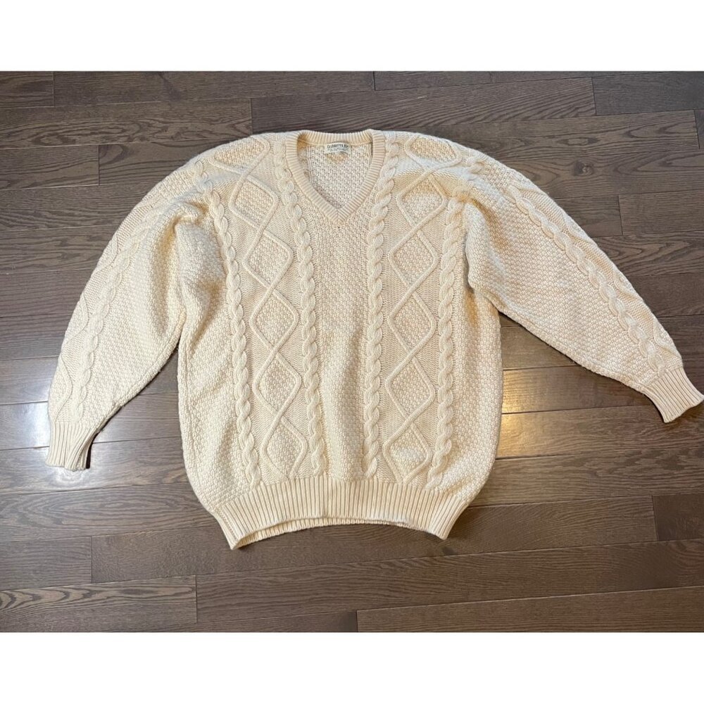 Cashmeres, Etc. 100 % Pure Cashmere sweater Over sized Large, cable knit ivory